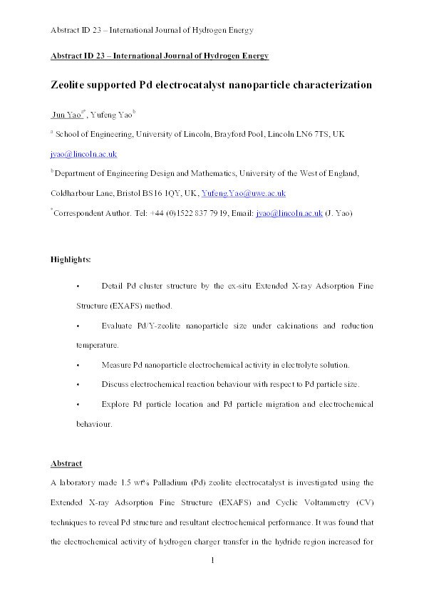 Zeolite supported Pd electrocatalyst nanoparticle characterization Thumbnail