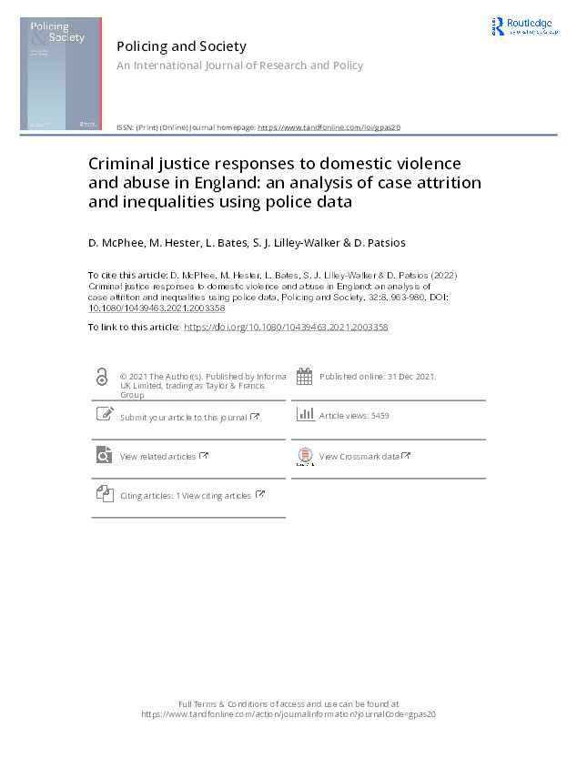 Criminal justice responses to domestic violence and abuse in England: An analysis of case attrition and inequalities using police data Thumbnail