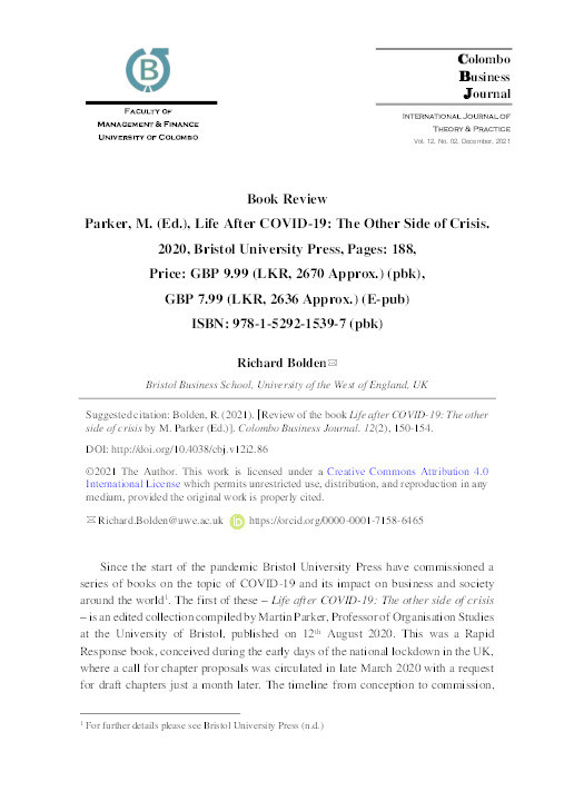 Book Review - Parker, M. (Ed.), Life After COVID-19: The Other Side of Crisis Thumbnail