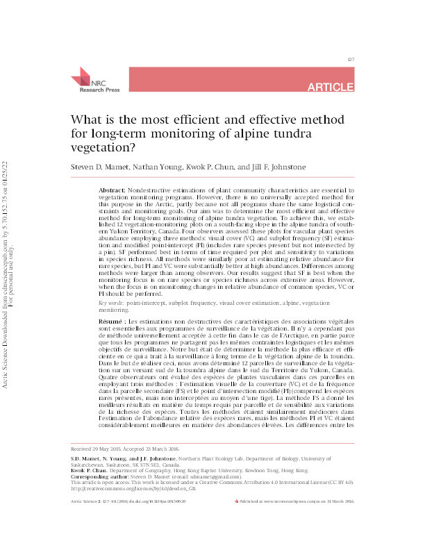 What is the most efficient and effective method for long-term monitoring of alpine tundra vegetation? Thumbnail