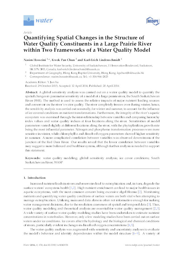 Quantifying spatial changes in the structure of water quality constituents in a large prairie river within two frameworks of a water quality model Thumbnail