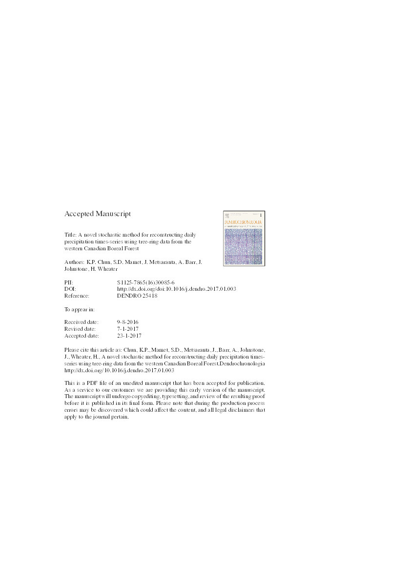 A novel stochastic method for reconstructing daily precipitation times-series using tree-ring data from the western Canadian Boreal Forest Thumbnail