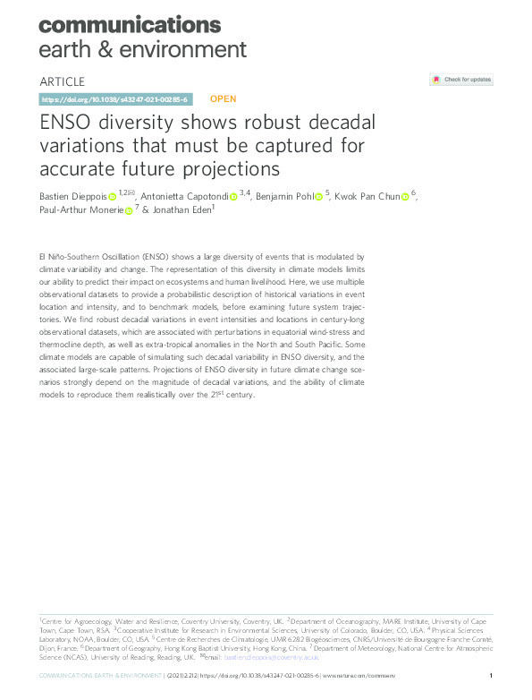 ENSO diversity shows robust decadal variations that must be captured for accurate future projections Thumbnail