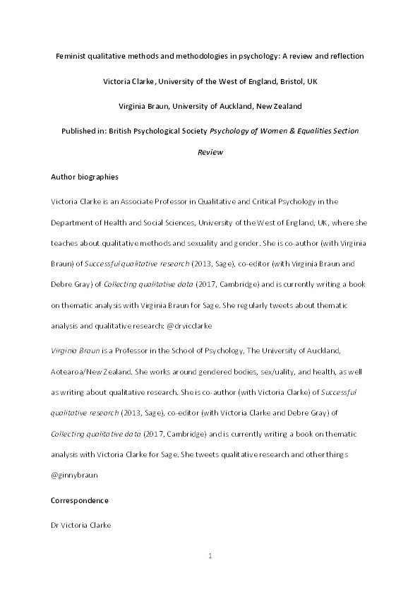 Feminist qualitative methods and methodologies in psychology: A review and reflection Thumbnail