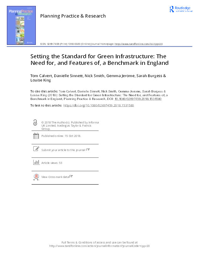 Setting the Standard for Green Infrastructure: The Need for, and Features of, a Benchmark in England Thumbnail