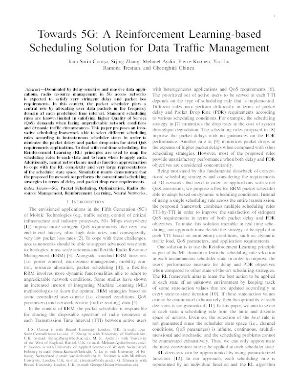 Towards 5G: A Reinforcement Learning-Based Scheduling Solution for Data Traffic Management Thumbnail