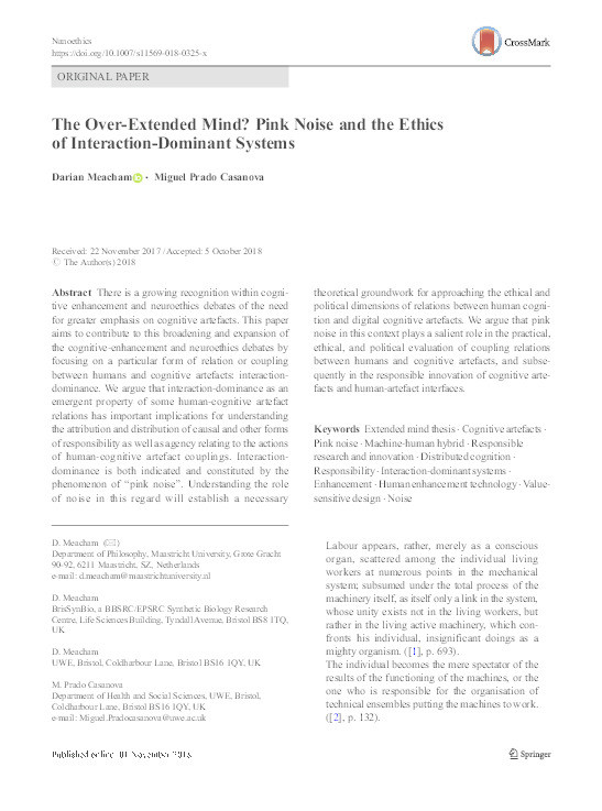 The Over-Extended Mind? Pink Noise and the Ethics of Interaction-Dominant Systems Thumbnail