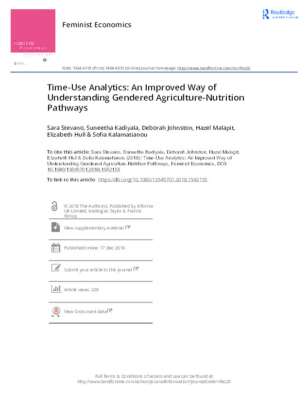 Time-Use Analytics: An Improved Way of Understanding Gendered Agriculture-Nutrition Pathways Thumbnail