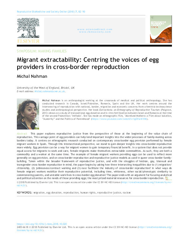 Migrant extractability: Centring the voices of egg providers in cross-border reproduction Thumbnail