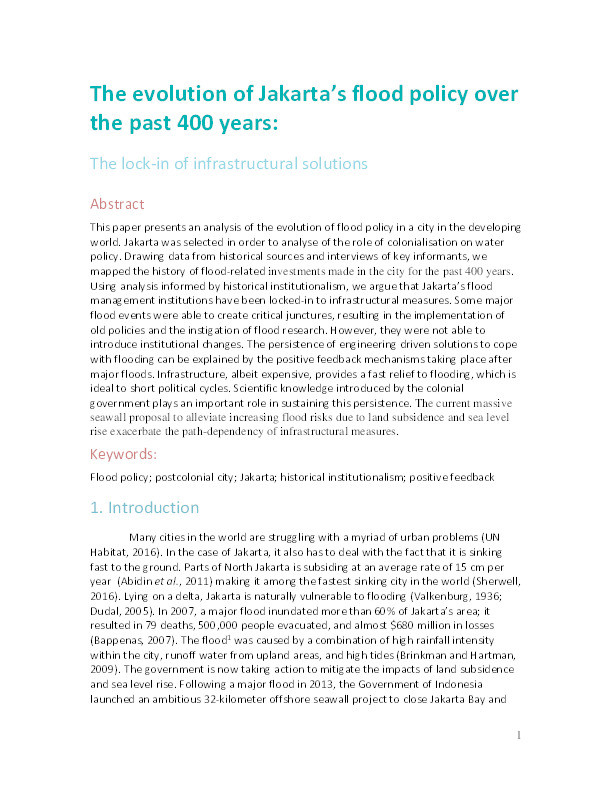 The evolution of Jakarta’s flood policy over the past 400 years: The lock-in of infrastructural solutions Thumbnail