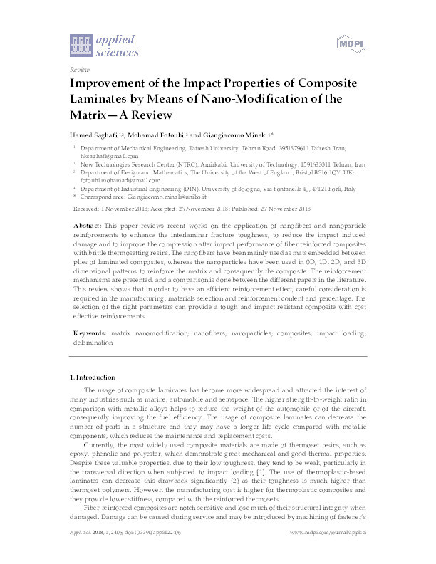Improvement of the impact properties of composite laminates by means of nano-modification of the matrix-A review Thumbnail