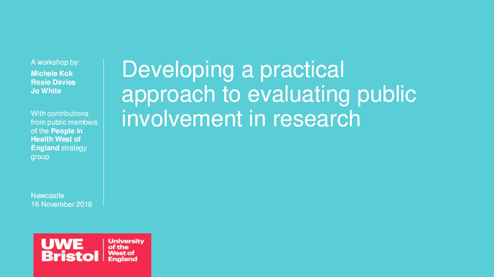Developing a practical approach to evaluating public involvement in research Thumbnail