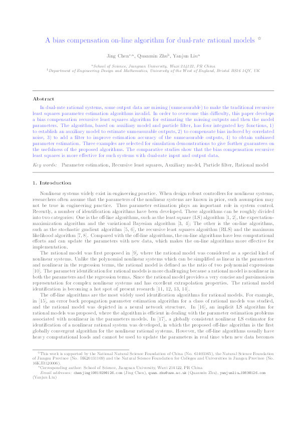 Bias compensation recursive algorithm for dual-rate rational models Thumbnail