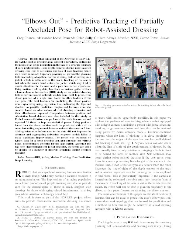 'Elbows Out' - Predictive tracking of partially occluded pose for Robot-Assisted dressing Thumbnail