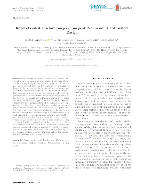 Robot-Assisted Fracture Surgery: Surgical Requirements and System Design Thumbnail