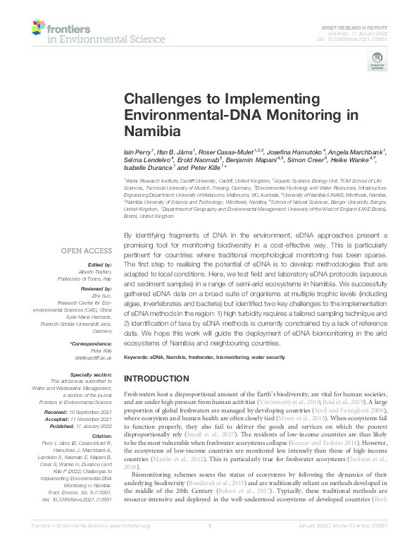 Challenges to implementing environmental-DNA monitoring in Namibia Thumbnail