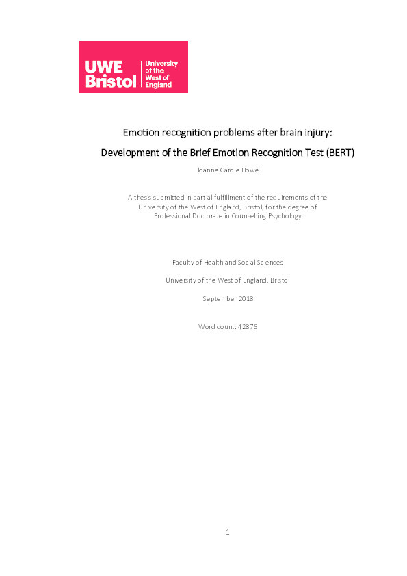 Emotion recognition problems after brain injury: Development of the Brief Emotion Recognition Test (BERT) Thumbnail