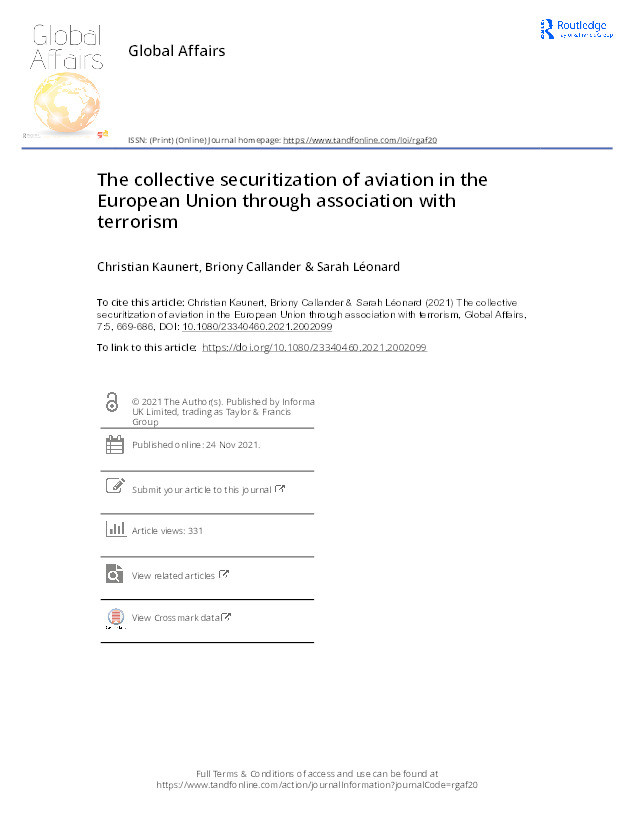 The collective securitization of aviation in the European Union through association with terrorism Thumbnail