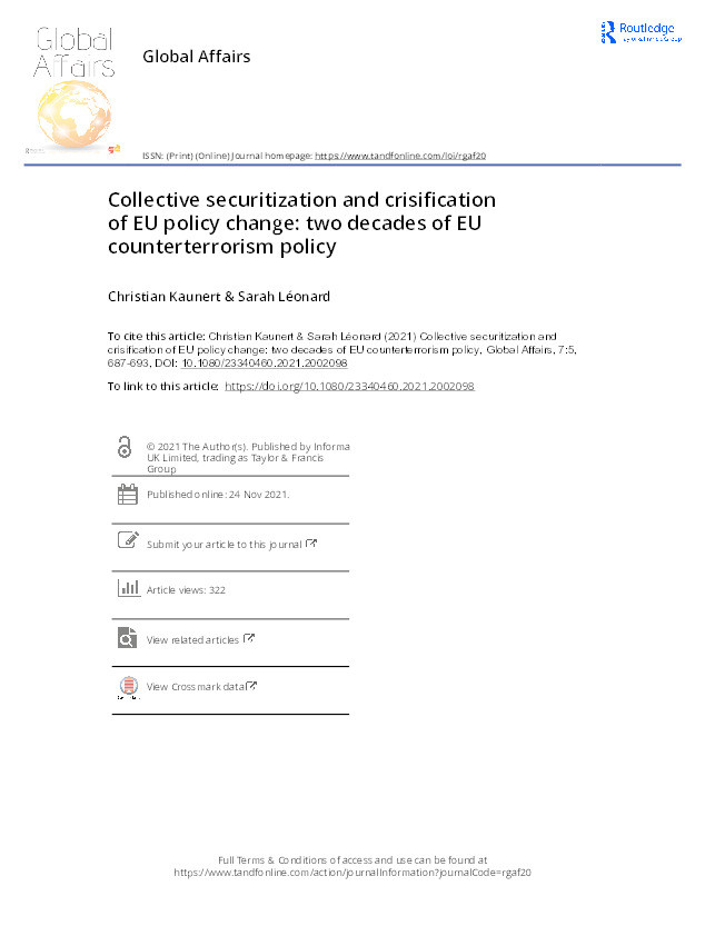 Collective securitization and crisification of EU policy change: Two decades of EU Counterterrorism Policy Thumbnail