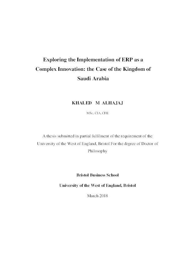 Exploring the implementation of ERP as a complex innovation: The case of the kingdom of Saudi Arabia Thumbnail