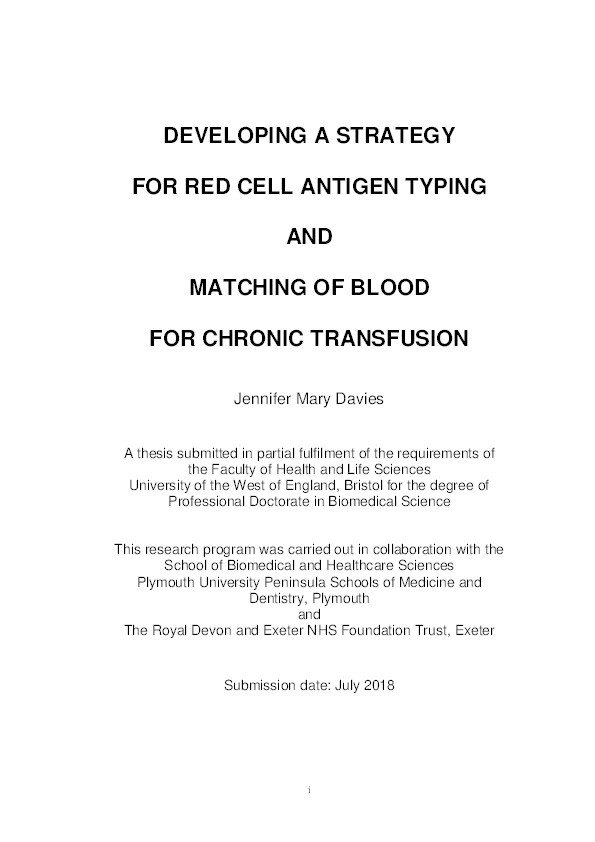 Developing a strategy for red cell antigen typing and matching of blood for chronic transfusion Thumbnail
