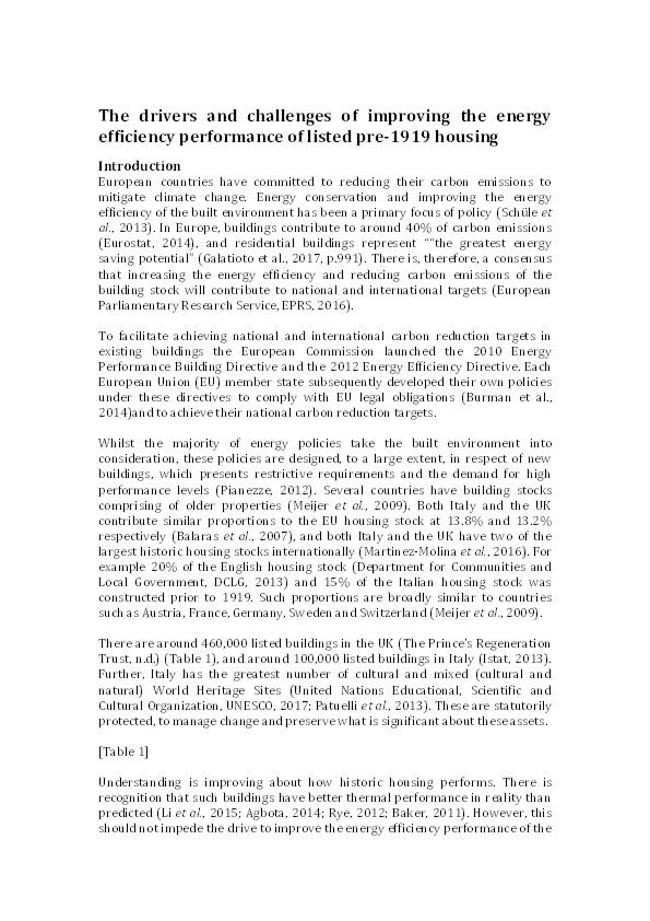 The drivers and challenges of improving the energy efficiency performance of listed pre-1919 housing Thumbnail