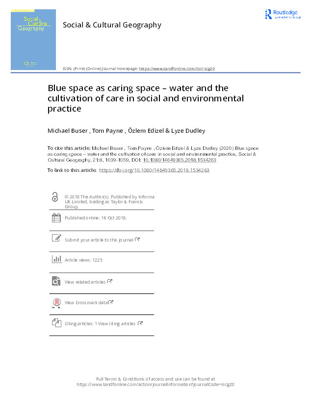 Blue space as caring space – water and the cultivation of care in social and environmental practice Thumbnail