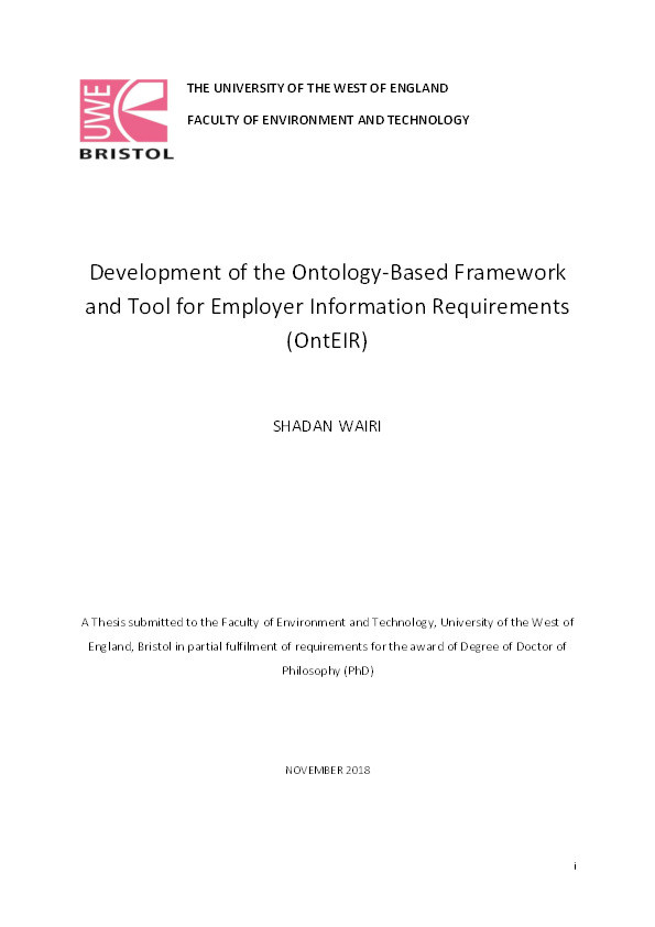 Development of an Ontology-based Framework and Tool for Employer Information Requirements (OntEIR) Thumbnail