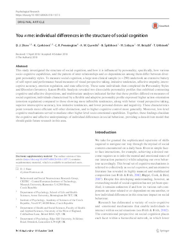 You ≠ me: individual differences in the structure of social cognition Thumbnail