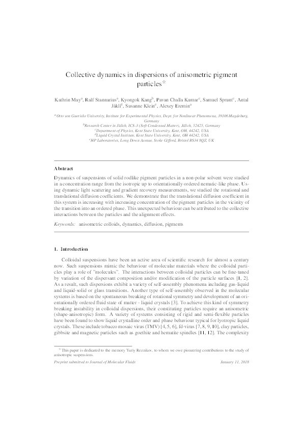 Collective dynamics in dispersions of anisometric pigment particles Thumbnail