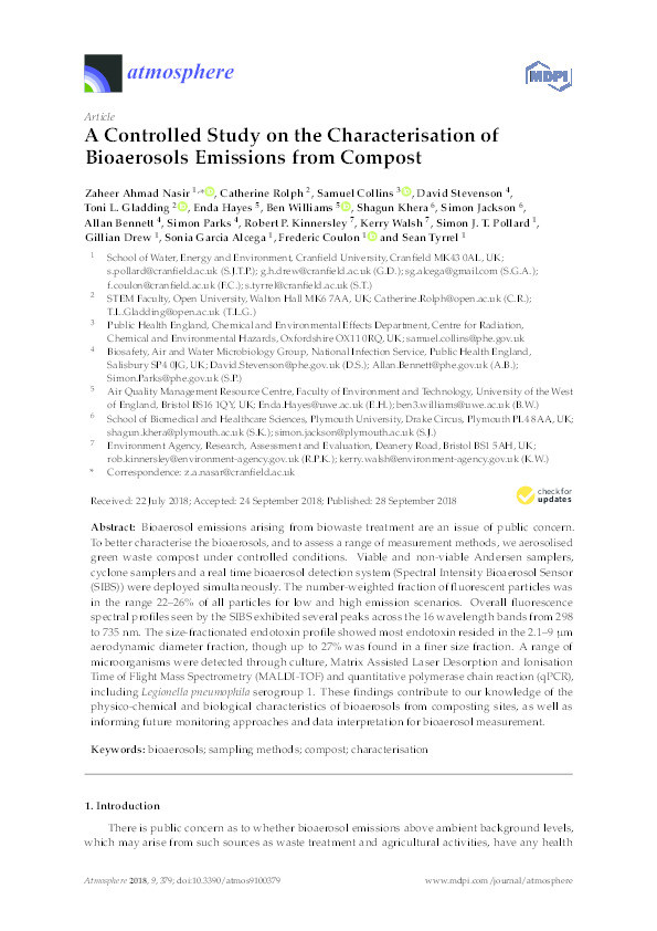 A controlled study on the characterisation of bioaerosols emissions from compost Thumbnail