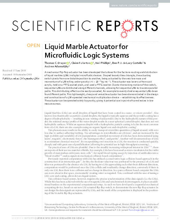 Liquid Marble Actuator for Microfluidic Logic Systems Thumbnail