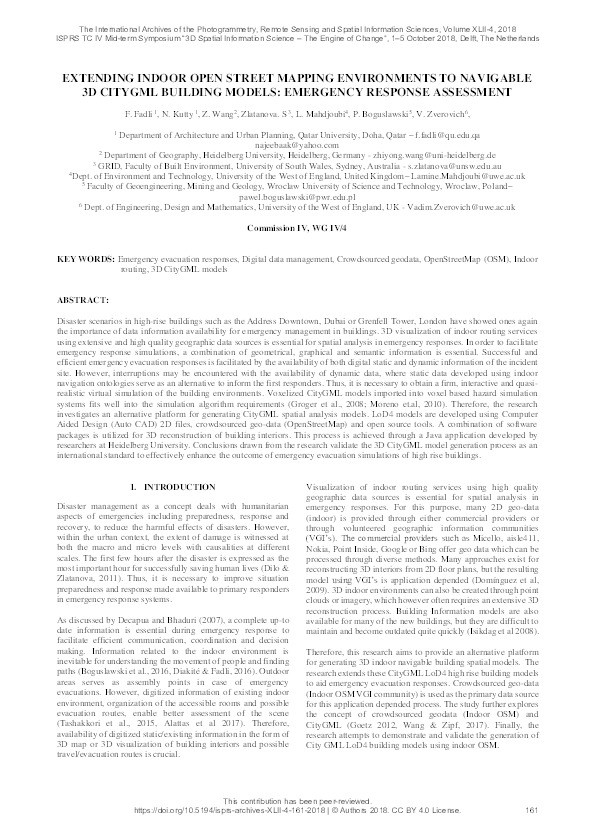 Extending indoor open street mapping environments to navigable 3D citygml building models: Emergency response assessment Thumbnail