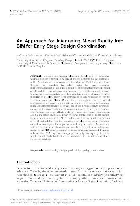 An approach for integrating mixed reality into BIM for early stage design coordination Thumbnail