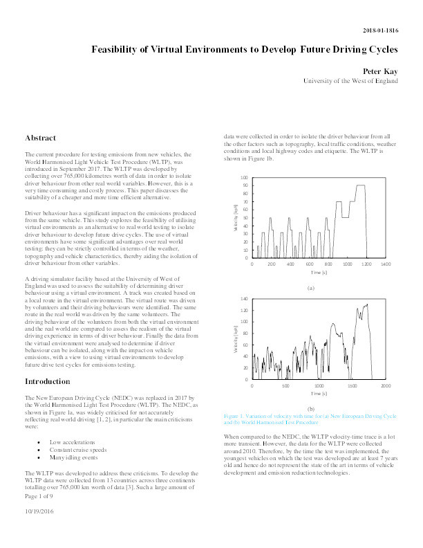 Feasibility of Virtual Environments to Develop Future Driving Cycles Thumbnail