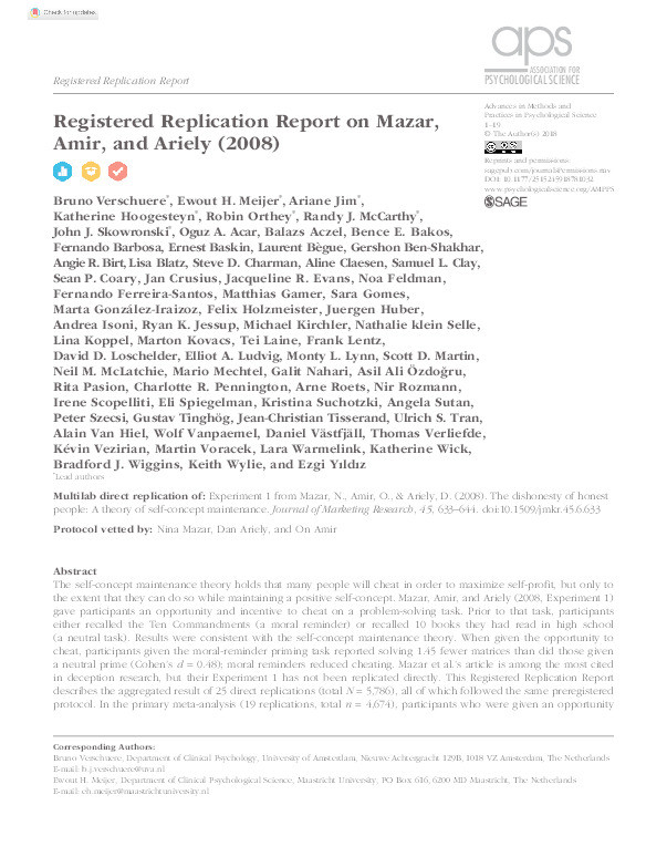 Registered replication report on Mazar, Amir, and Ariely (2008) Thumbnail