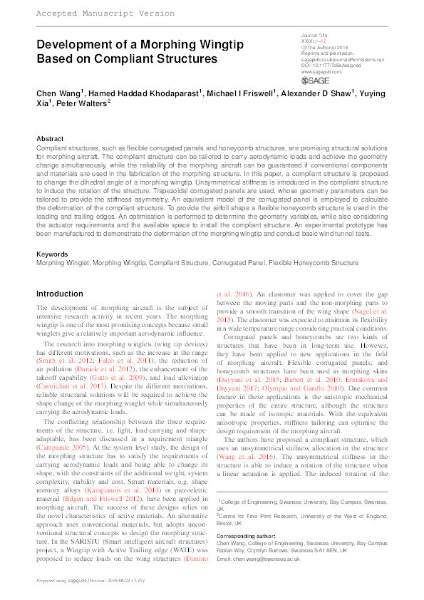 Development of a morphing wingtip based on compliant structures Thumbnail