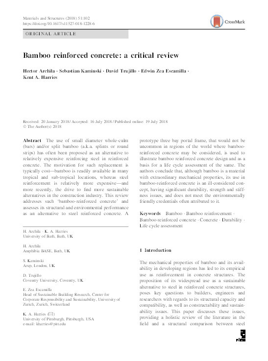 Bamboo reinforced concrete: a critical review Thumbnail