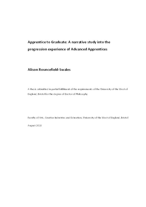Apprentice to Graduate: A narrative study into the progression experience of Advanced Apprentice Thumbnail