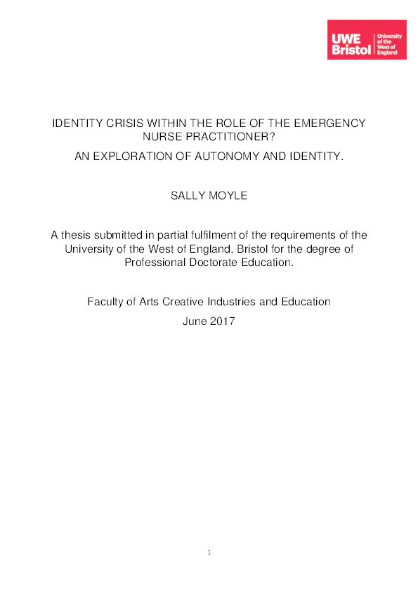 Identity crisis within the role of the emergency nurse practitioner? An exploration of autonomy and identity Thumbnail