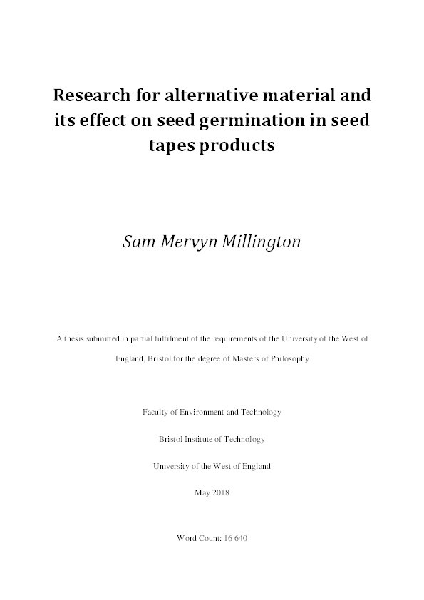Research for alternative material and its effect on seed germination in seed tapes products Thumbnail