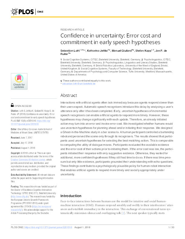 Confidence in uncertainty: Error cost and commitment in early speech hypotheses Thumbnail