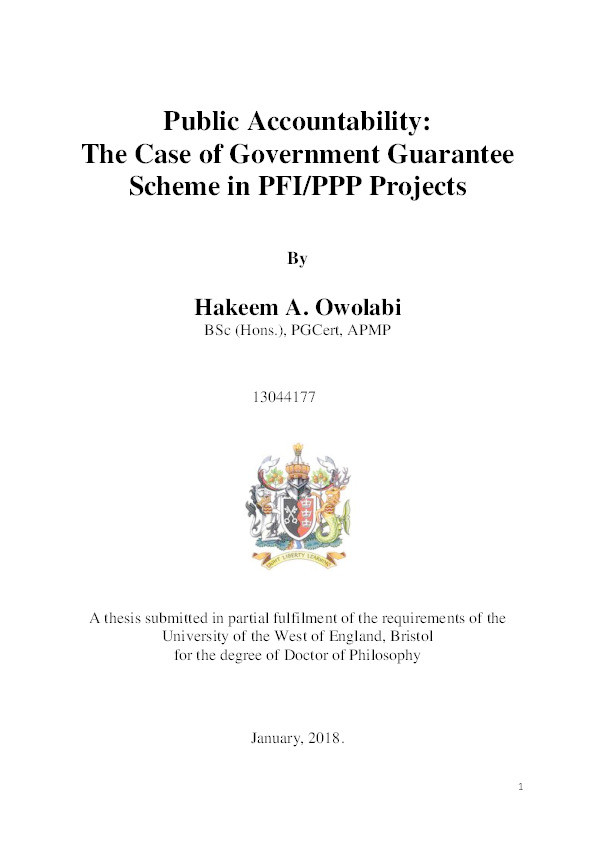 Public accountability: The case of government guarantee scheme in PFI/PPP projects Thumbnail