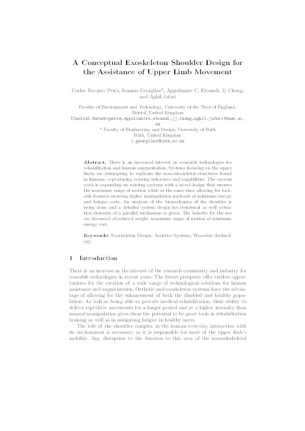 A conceptual exoskeleton shoulder design for the assistance of upper limb movement Thumbnail