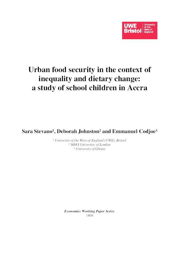 Urban food security in the context of inequality and dietary change: A study of schoolchildren in Accra Thumbnail