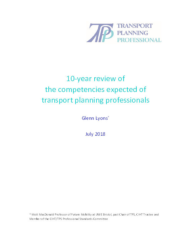 10‐year review of  the competencies expected of  transport planning professionals Thumbnail
