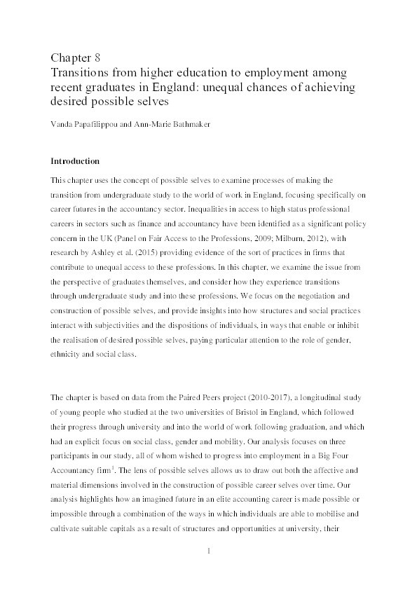 Transitions from higher education to employment among recent graduates in England: Unequal chances of achieving desired possible selves Thumbnail