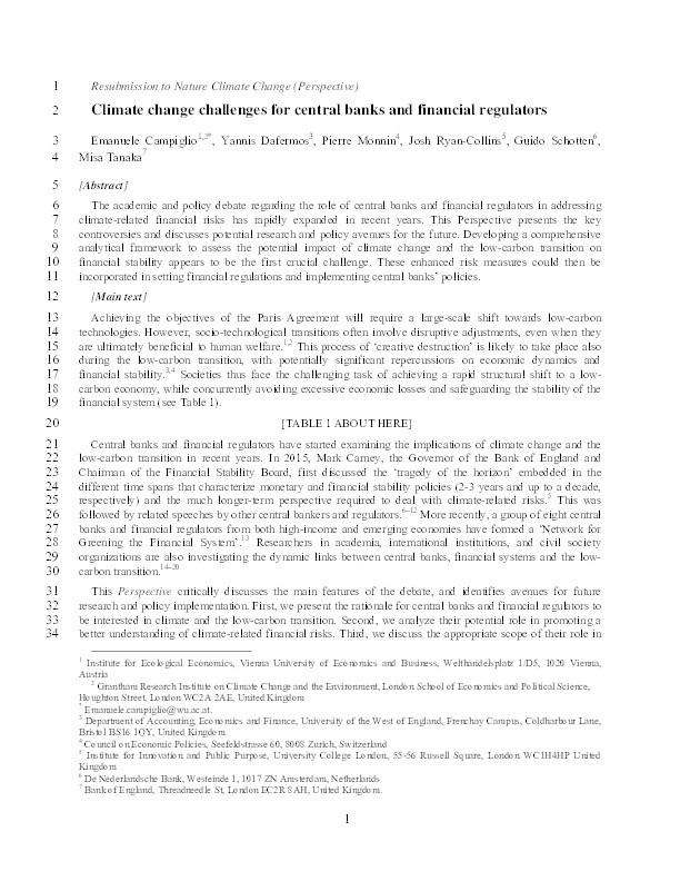 Climate change challenges for central banks and financial regulators Thumbnail