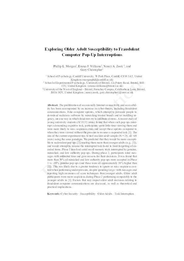 Exploring Older Adult Susceptibility to Fraudulent Computer Pop-Up Interruptions Thumbnail