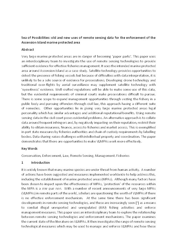 Sea of possibilities: Old and new uses of remote sensing data for the enforcement of the Ascension Island marine protected area Thumbnail